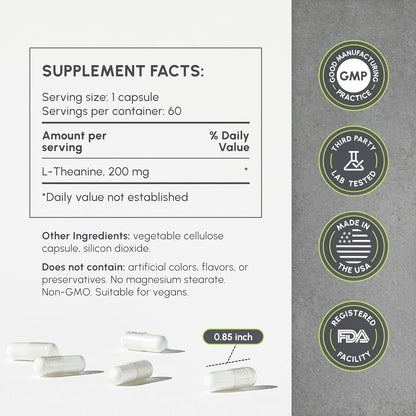 partiQlar L-Theanine 200mg - Calm Focus, Stress & Sleep Support, 60 Caps
