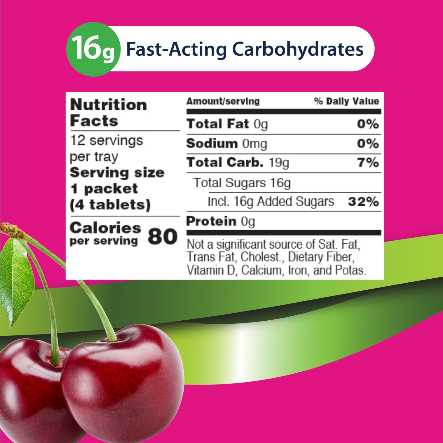 TRUEplus Soft Tabs Glucose Tablets, Cherry Pop Flavor, 4 Count, 12 Packs | Chewable Tablets, 16g Fast-Acting Carbohydrates, Fat Free, Gluten Free, Boosts Energy, Great Tasting and Easy to Use