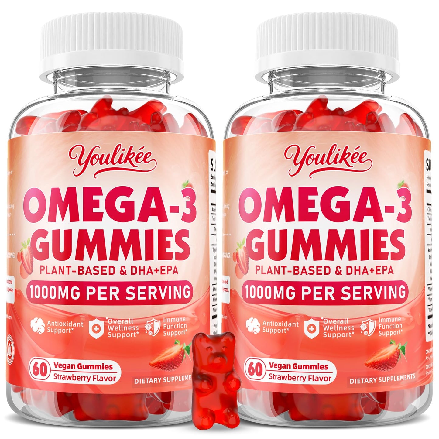 Vegan Omega-3 Gummies, Strawberry Flavor, 60 Count
