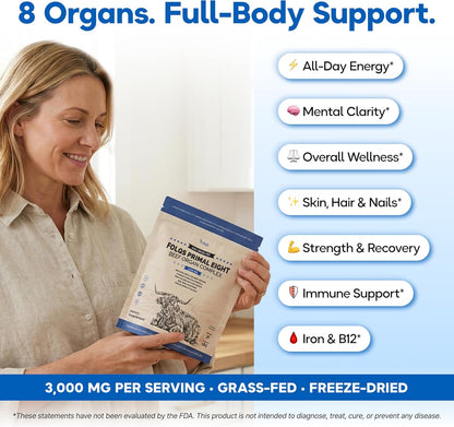 Grass Fed Beef Organ Supplement 3000mg (8 Organs) - Bone Marrow, Thymus, Liver, Heart, Kidney, Trachea, Spleen, Lung - Freeze-Dried - 120 Capsules (30 Servings)
