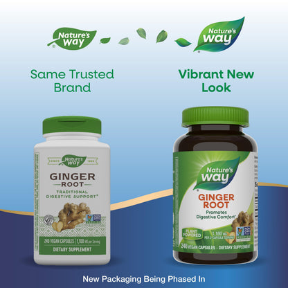 Nature's Way Ginger Root, Promotes Digestive Comfort*, 1,100 mg Per 2-capsule Serving