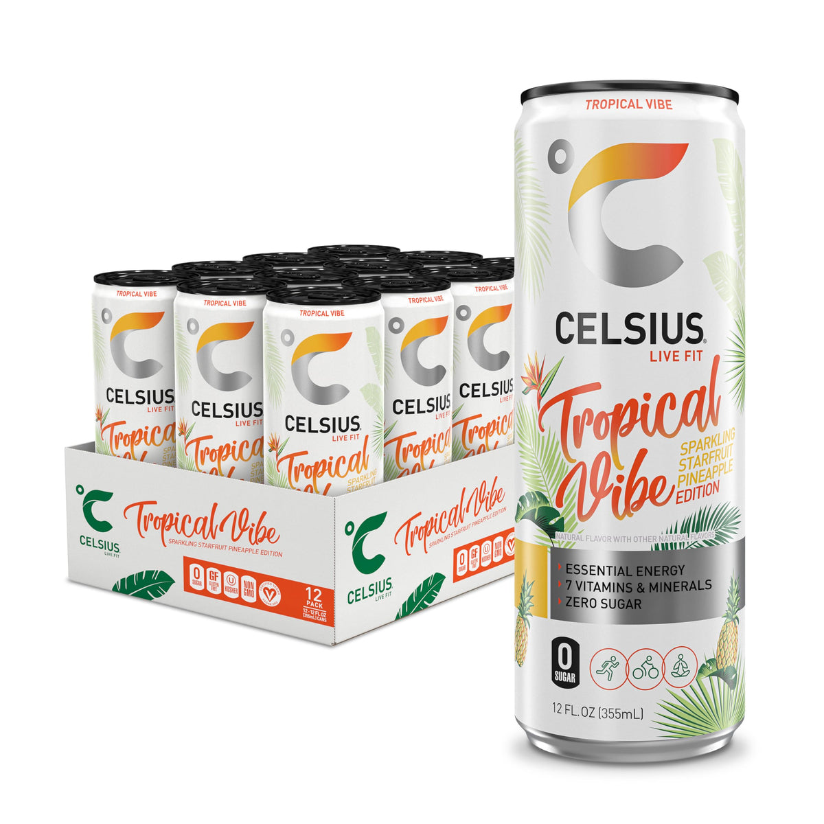 CELSIUS RETRO VIBE Sparkling Sherbet Slush, Sugar Free Energy Drink, 12 Fl Oz (Pack of 12)