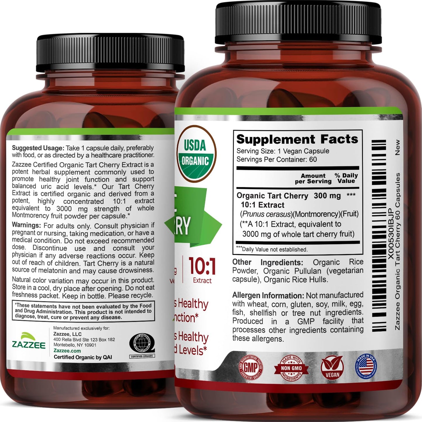 Zazzee USDA Organic Tart Cherry 10:1 Extract, 120 Vegan Capsules, 4 Month Supply, Montmorency Cherry, Daily Wellness Antioxidant Support, Organic Herbal Supplement, All-Natural, Non-GMO, Made in USA
