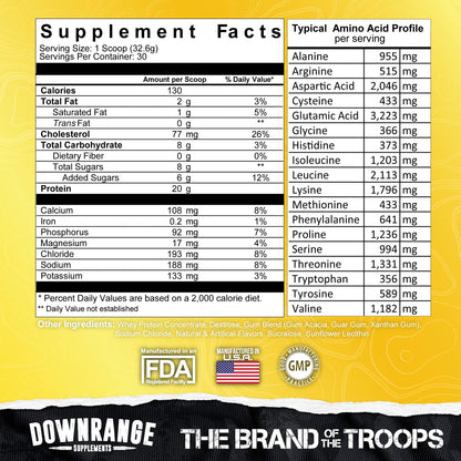 DownRange Supplements Mermite Whey Protein Powder, Post Workout Muscle Recovery