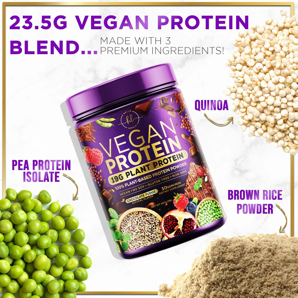 Vegan Protein Powder, Chocolate Fudge - 100% Plant Protein, 3.4g BCAAs, Premier Isolate