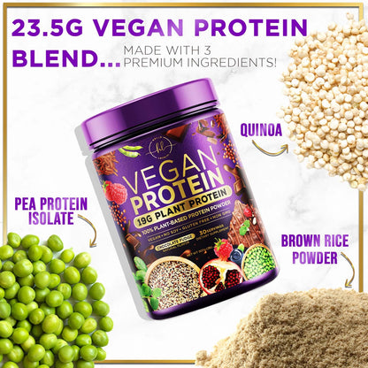 Vegan Protein Powder, Chocolate Fudge - 100% Plant Protein, 3.4g BCAAs, Premier Isolate