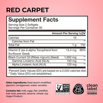 HUM Red Carpet Skin & Hair Supplement Omega 3 Black Currant Oil, 60 Count