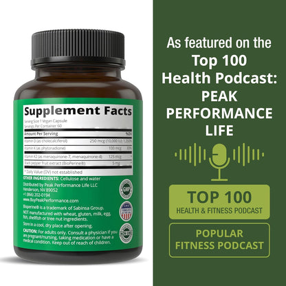 Peak Performance Advanced Vitamin D 10000 IU with All 3 Types of Vitamin K - 10,000 Vitamin D3 and Vitamin K2, K1, MK-7 (MK7), MK4 Supplement - 60 Small and Easy to Swallow Capsules