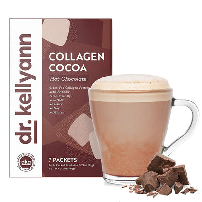 Dr. Kellyann Keto Cocoa Hot Chocolate Packets (7 Servings) – Grass-Fed Collagen & Coconut Milk, Sugar-Free, Keto-Friendly, 1 Pack