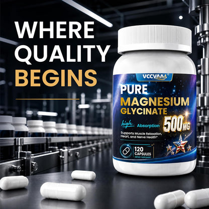Pure Magnesium Glycinate 500mg Per Serving, High Absorption Magnesium Supplement for Women & Men | Sleep Support, Muscle Cramp Relief, Stress (Pack of 2)