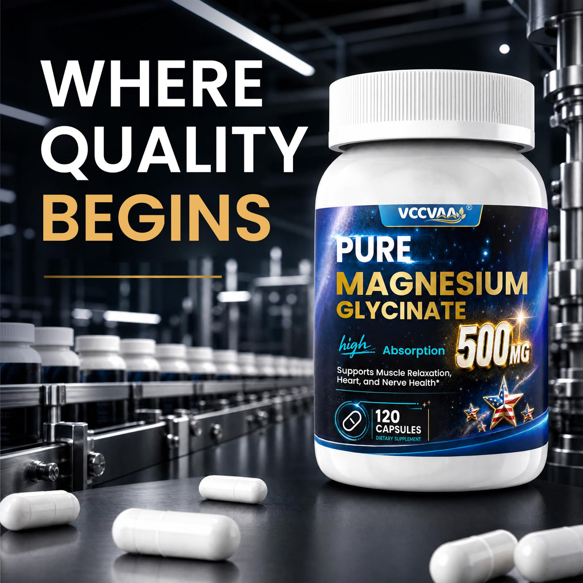 Pure Magnesium Glycinate 500mg Per Serving, High Absorption Magnesium Supplement for Women & Men | Sleep Support, Muscle Cramp Relief, Stress (Pack of 2)