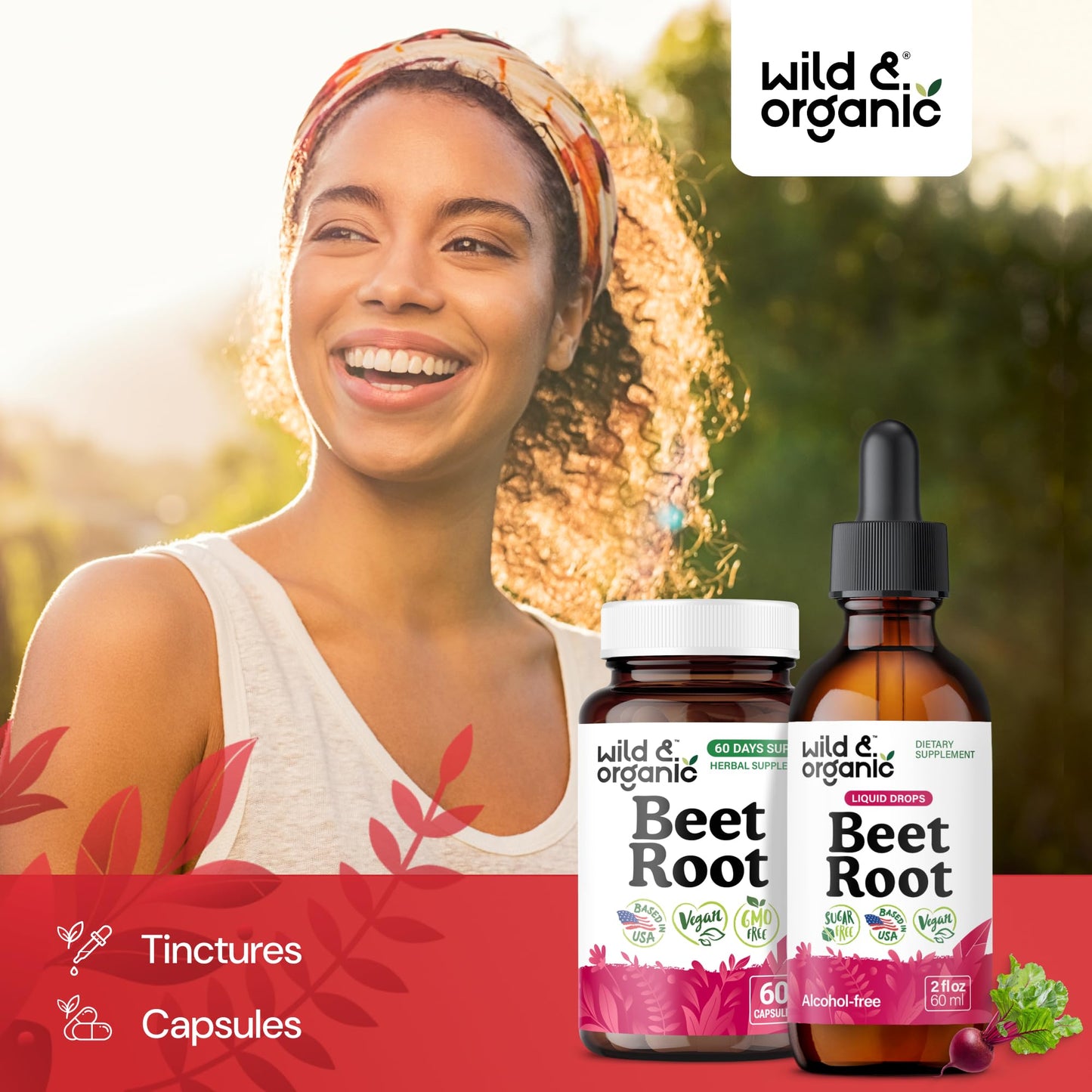 Wild & Organic Beet Root Extract Drops - Energy Support - Liquid Red Beets Supplements - 400 mg per Serving - Mix with Powder - Vegan, Sugar & Alcohol - 4 fl oz