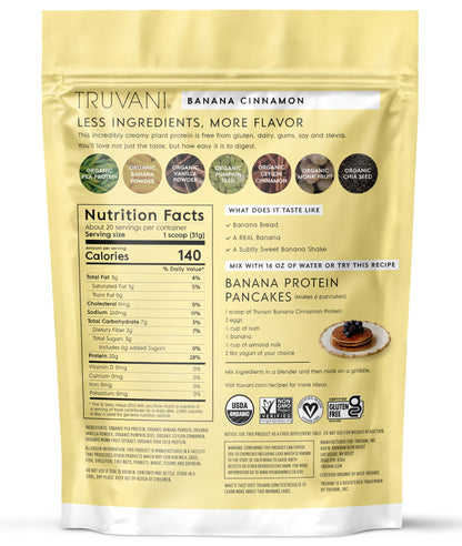 Truvani Organic Plant Based Protein Powder | Vanilla | 18 Servings | Vegan | 20g Pea Protein | Keto | Gluten & Dairy Free | Low Carb | No Added Sugar