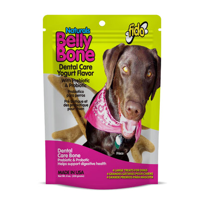 Fido Belly Bones for Dogs, Mini - 21 Count - Yogurt-Flavor Dental Treats for Small Dogs - Plaque & Tartar Control for Fresh Breath - Digestive Support - Made in USA
