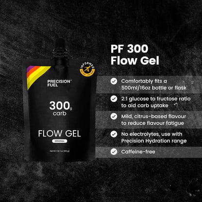Precision Fuel PF300 Flow Energy Gels - Mild Flavour Running Gels for Endurance Athletes, 300g Carbohydrate, Easy-to-Digest, Perfect for Running & Long-Duration Sports (Pack of 1 Gel)