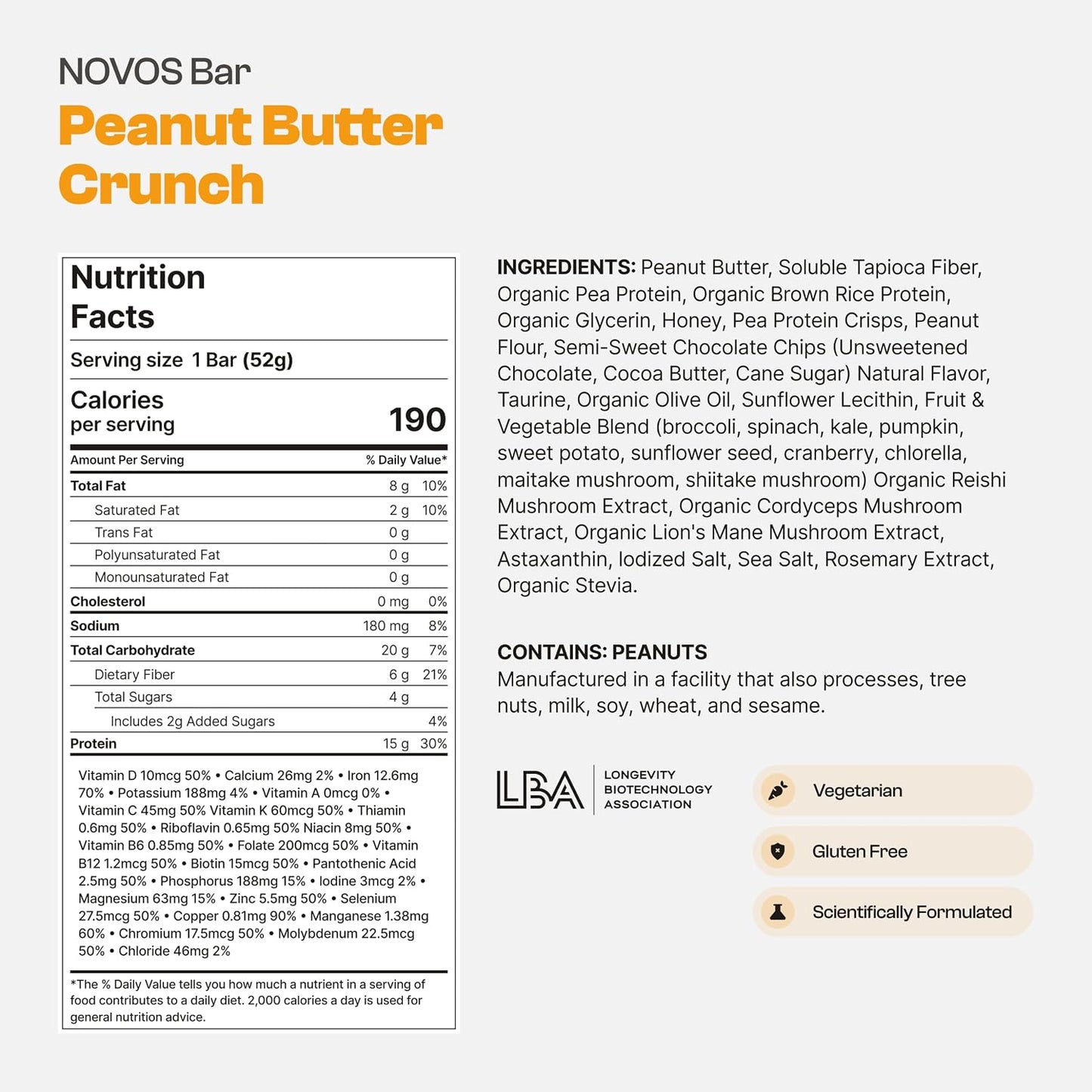 NOVOS Longevity Protein Bar Variety Pack (3 Flavors) – Peanut Butter, Mixed Berry Crunch & Salted Chocolate Crunch | 15g Protein, 20 Superfoods & Longevity Nutrients | Healthy Snack for Energy & Focus