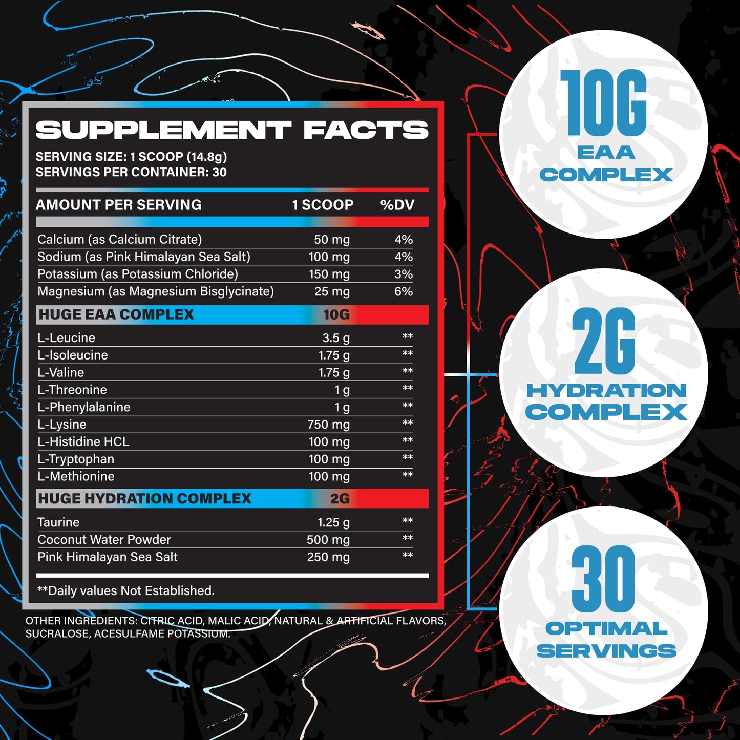 Huge EAA + Hydration, Essential Amino Acids Powder, EAAs & BCAAs, Intra & Post Workout Recovery Powder, Muscle Growth, Recovery & Performance, 10g EAAs & Electrolytes, Kiwi Blueberry, 30 Servings
