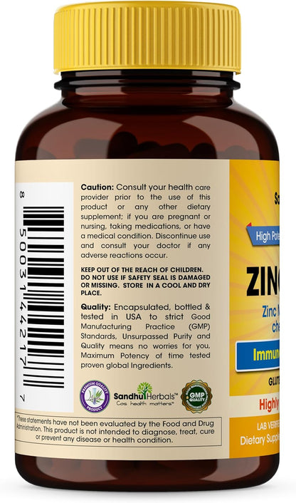 Sandhu Herbals Liquid Zinc Drops 4 Oz & Zinc Capsules 60 Count Supplement | Supports Immune and Skin Health| Made in USA