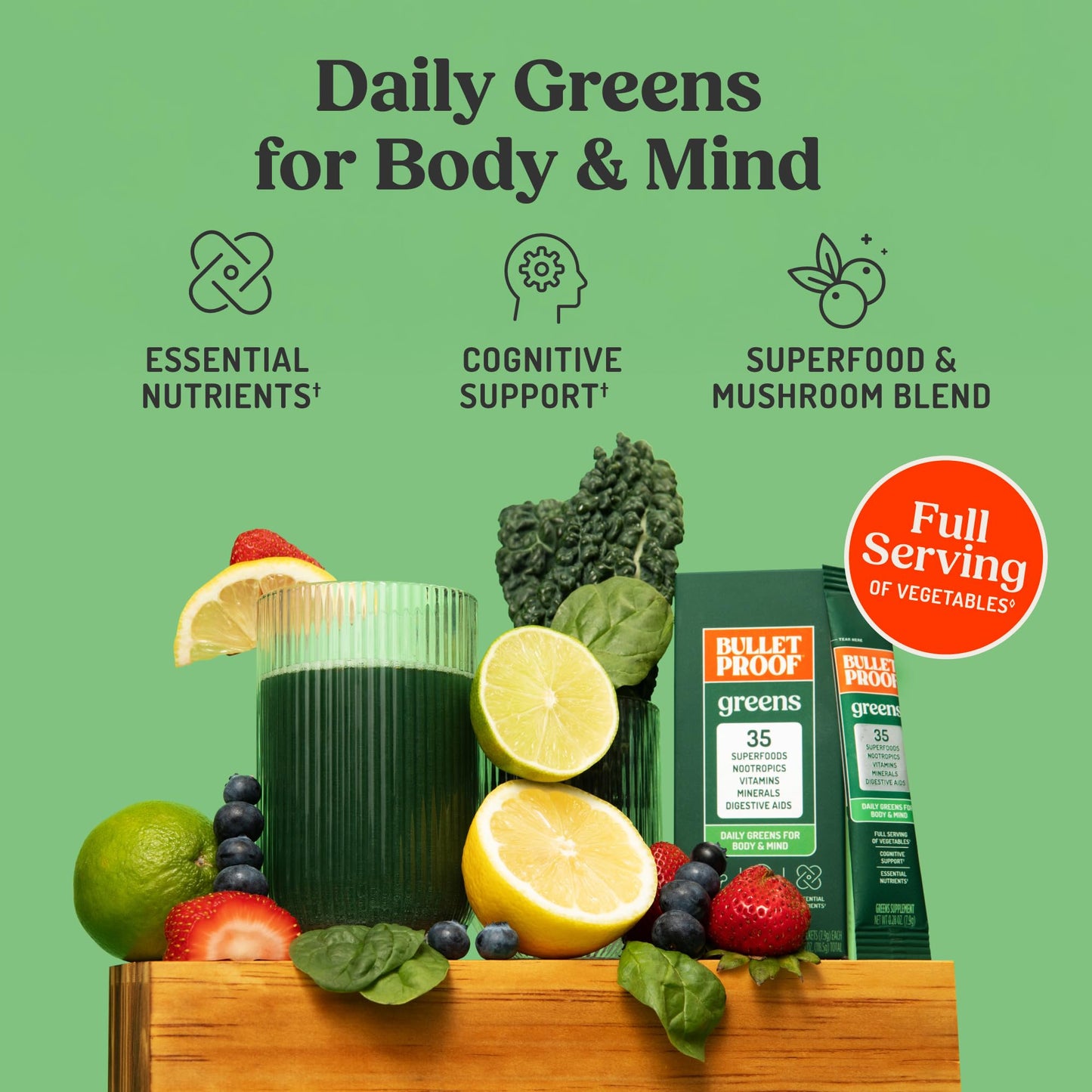 Bulletproof Greens, 8.4 Ounces, Daily Greens Powder with Superfoods, Nootropics, Vegetables, Fruits and Essential Nutrients