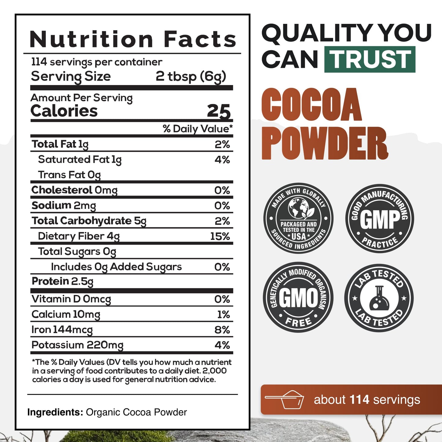 Wild Foods Organic Cocoa Powder Unsweetened for Baking & Cooking, Raw Cacao Powder, Organic Single-Origin Non-Dutched Dark Cocoa, 100% Pure, Non-GMO, Vegan Keto Superfood, Purity Tested, 12 oz