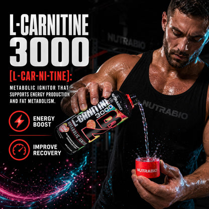 NutraBio – L-Carnitine Liquid Shots – 3000mg, (Green Apple) – 10mg of Vitamin B-5 – Zero Carbs & Sugars – Energy Production – Muscle Recovery