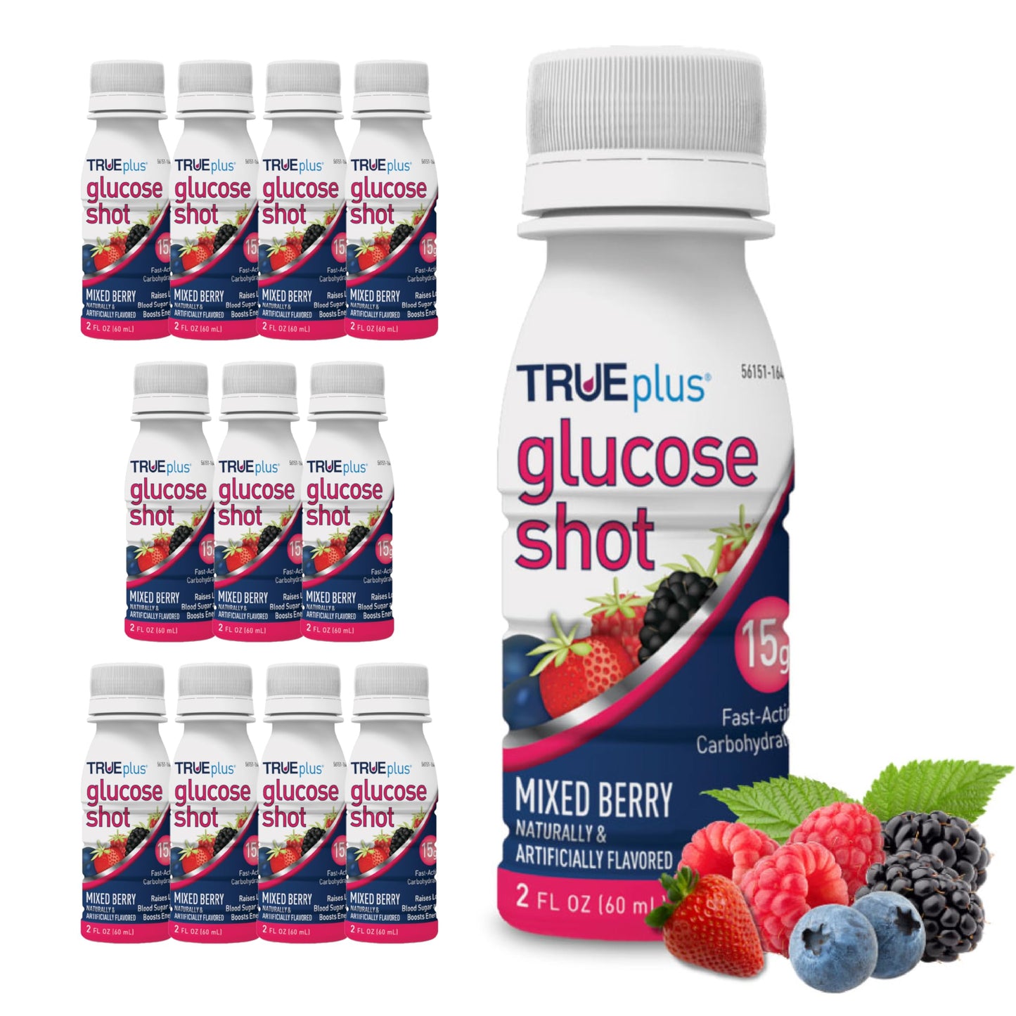 TRUEplus Glucose Shot, 15g Carbohydrates, Mixed Berry Flavor, 6 Pack | 15g Fast-Acting Carbohydrates, Fat Free, Gluten Free, Boosts Energy, Great Tasting and Easy to Use