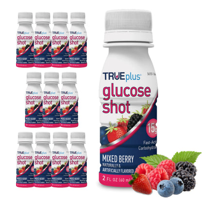 TRUEplus Glucose Shot, 15g Carbohydrates, Mixed Berry Flavor, 6 Pack | 15g Fast-Acting Carbohydrates, Fat Free, Gluten Free, Boosts Energy, Great Tasting and Easy to Use