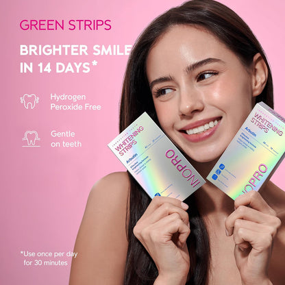 InoPro Teeth Whitening Strips 14 Treatments Kit + Foam Mouthwash with Nano-Hydroxyapatite, Xylitol, Hyaluronic Acid, Vinamin C - Strawberry Sorbet