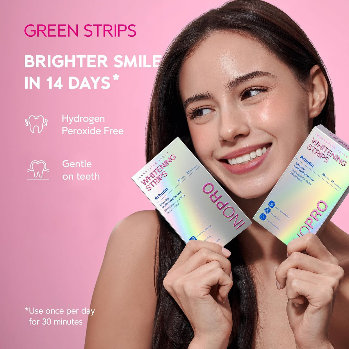 InoPro Teeth Whitening Strips 14 Treatments Kit + Nano-Hydroxyapatite Whitening Toothpaste with Probiotic for Sensitive Teeth - Mochi