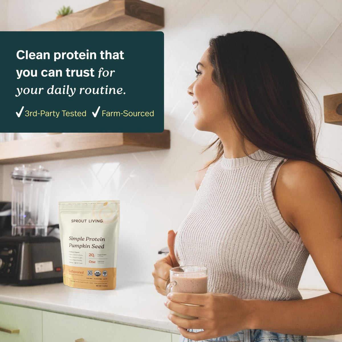 Sprout Living Organic Pumpkin Seed Protein Powder, Unflavored, 20 Grams of Plant Based Protein Powder Without Artificial Sweeteners, Non Dairy, Non-GMO, Vegan, Gluten Free (1 Pound, 14 Servings)