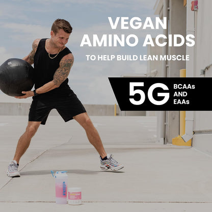 AminoLean Pre Workout Powder & Natural Amino Energy with Vegan BCAA + EAA | Jitter-Free Preworkout Energy from Green Tea + Amino Acids & Weight Management for Women & Men - Vegan, Zero Sugar, No Crash