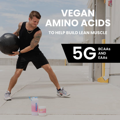 AminoLean Pre Workout Powder & Natural Amino Energy with Vegan BCAA + EAA | Jitter-Free Preworkout Energy from Green Tea + Amino Acids & Weight Management for Women & Men - Vegan, Zero Sugar, No Crash