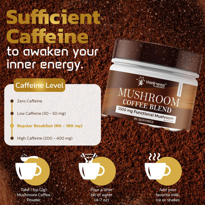 Mushroom Coffee, 90 Servings Organic Mushrooms Instant Coffea, Great Tasting Colombian Keto Coffee, 7 Superfood Mishrooms Lions Mane, Chaga, Reishi, Cordyceps, Maitake, Shiitake, and Turkey Tail