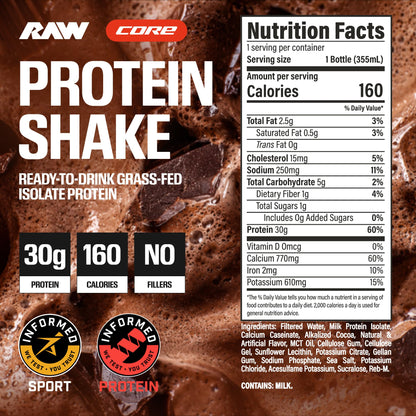 RAW Ready-to-Drink Protein Shake, Strawberry - RTD Protein Drinks with Grass-Fed Whey Protein Isolate for Post-Workout - Zero-Sugar & Gluten-Free Meal Replacement Drink & Breakfast Shake, 12 Fl Oz