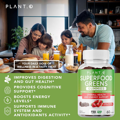 SuperGreens Gummies | Daily Greens Superfood with Fruits, Vegetables & Vitamins to Boost Immunity, Cognitive & Gut Health | Watermelon & Strawberry Flavor | 60 Super Gummies