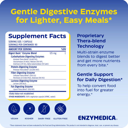 Enzymedica Digest Basic - Helps Gas & Bloating - 180 Caps