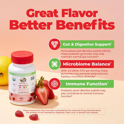 MaryRuth Organics Kids Probiotics for Digestive Health | USDA Probiotic Gummies | 2 Month Supply | Kids Probiotics | Immune Support | Gut Health Supplement | Vegan | Non-GMO | Gluten Free | 60 Count