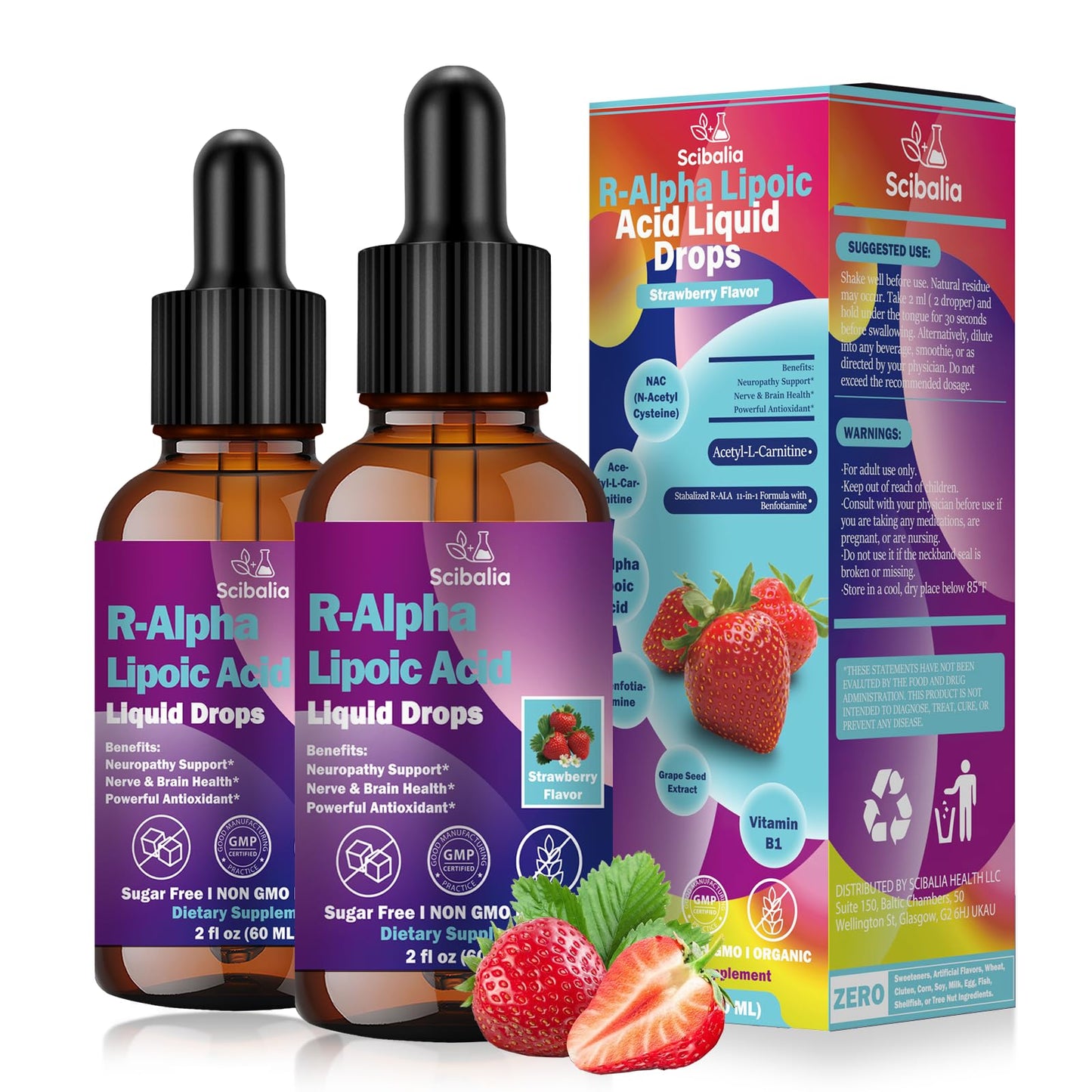 R Alpha Lipoic Acid 600mg Liquid Drops for Neuropathy, Advanced 11-in-1 Stabilized R-ALA Supplement w. Benfotiamine Acetyl L-Carnitine Vitamin C E for Antioxidant Nerve Brain Energy Health Non GMO