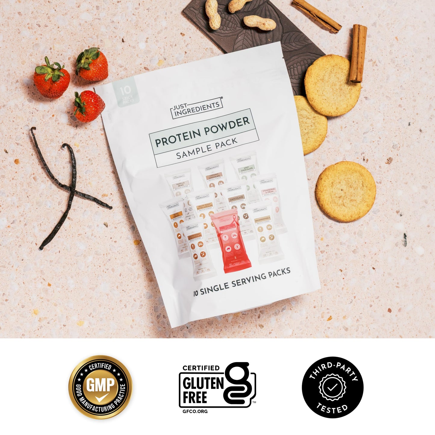 JUST INGREDIENTS Vanilla Bean Protein Powder – 20-Serving Blend with 100% Grass-Fed Whey & Organic Plant Proteins – Real Vanilla Bean & Cinnamon – Supports Muscle Recovery, Energy*