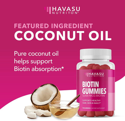 Biotin Gummies 5000mcg Per Serving for Hair, Skin & Nails, Strawberry, 90ct | Non-GMO and Gluten Free 5000mcg Biotin Gummies for Women and Men, GLP-1 Nutritional Support for Hair Health, 45 Servings
