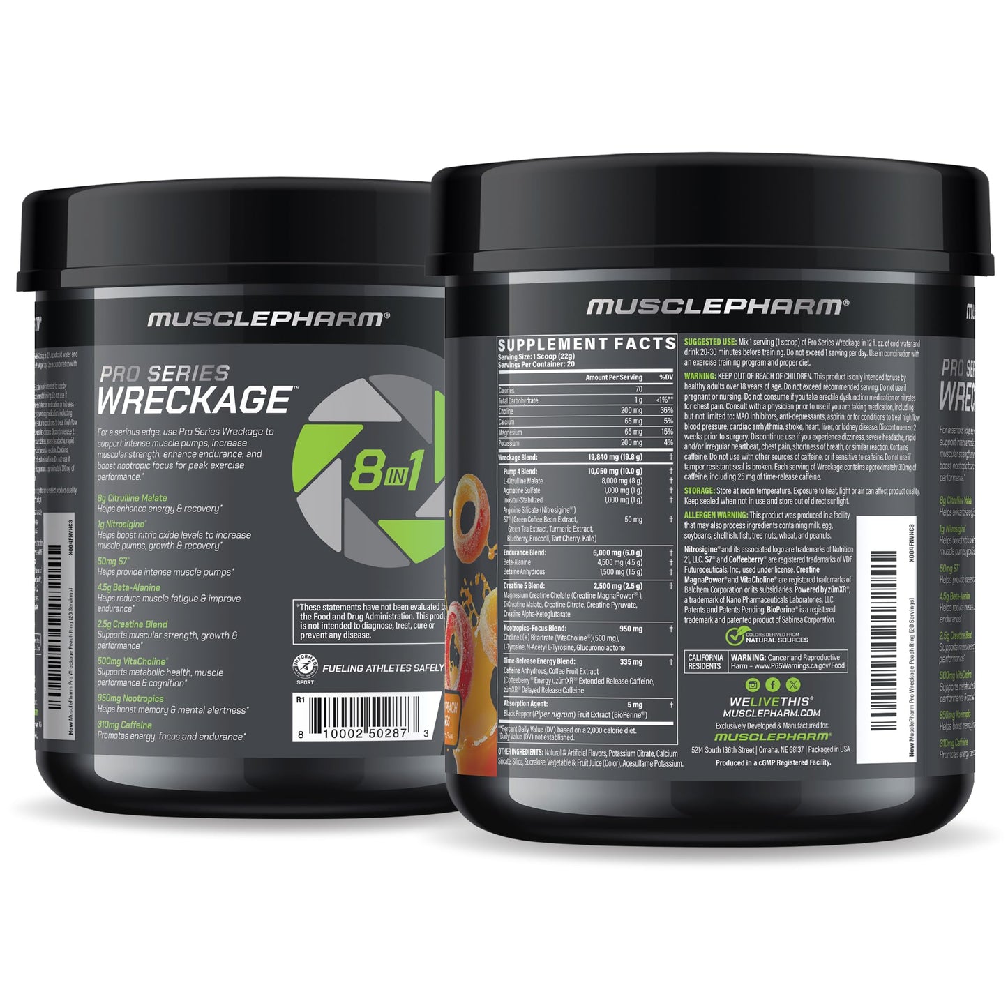 Muscle Pharm Pro Series Wreckage Pre Workout Powder | Professional Grade 8-in-1 Blend for Strength, Pump, Focus & Nitric Oxide Performance | Sour Berry, 15.5 oz, 20 Servings