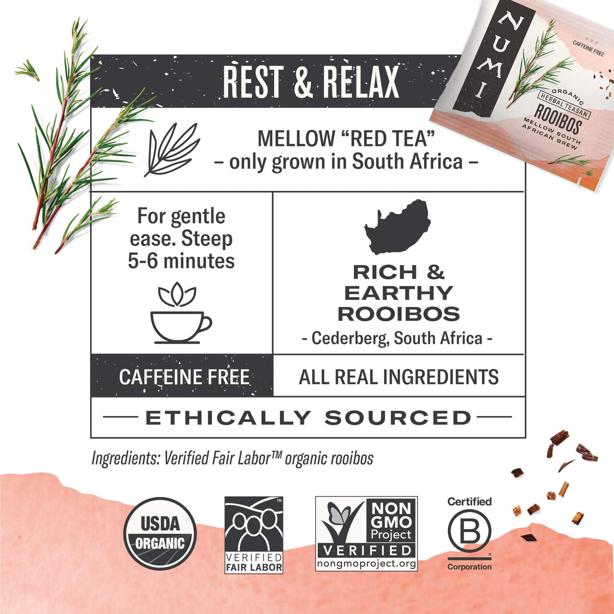 Numi Organic Rooibos Tea Variety Pack, 18 Tea Bags (Pack of 3), Chocolate Rooibos