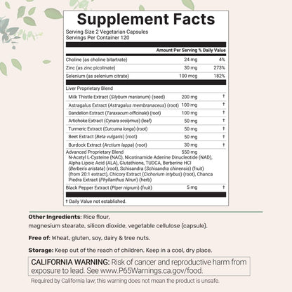 Liver Advanced+, 240 Veggie Capsules | 20-in-1 Complex with Milk Thistle, Dandelion, NAD, NAC, ALA, TUDCA, Glutathione, Artichoke, Turmeric, & Astragalus | Non-GMO, Gluten Free