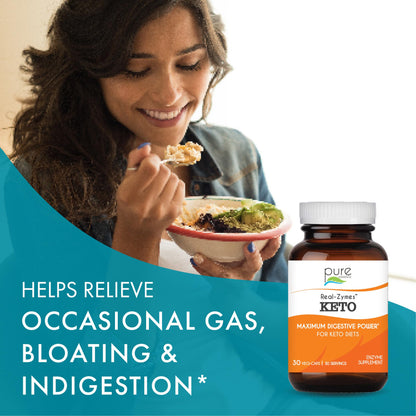 Real-Zymes™ KETO Digestive Enzymes Supplement with Probiotics for Better Digestion - Natural Support for Relief of Bloating, Gas, Belching, Diarrhea, Constipation, IBS, etc. - 30 Caps