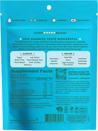 Plant People WonderHydrate Sugar Free Electrolyte Gummies, Lychee (42 Ct)