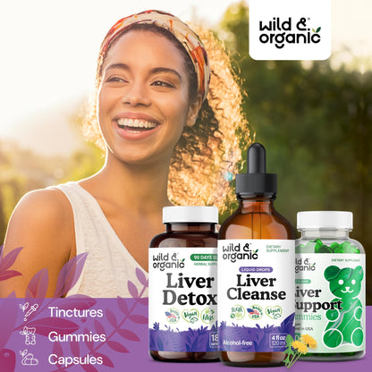 Wild & Organic Liver Cleanse Detox Tincture - Milk Thistle, Dandelion Root Herbal Complex - Liquid Liver Support Supplement - Vegan, Sugar & Alcohol-Free Milk Thistle Drops - 4 fl oz
