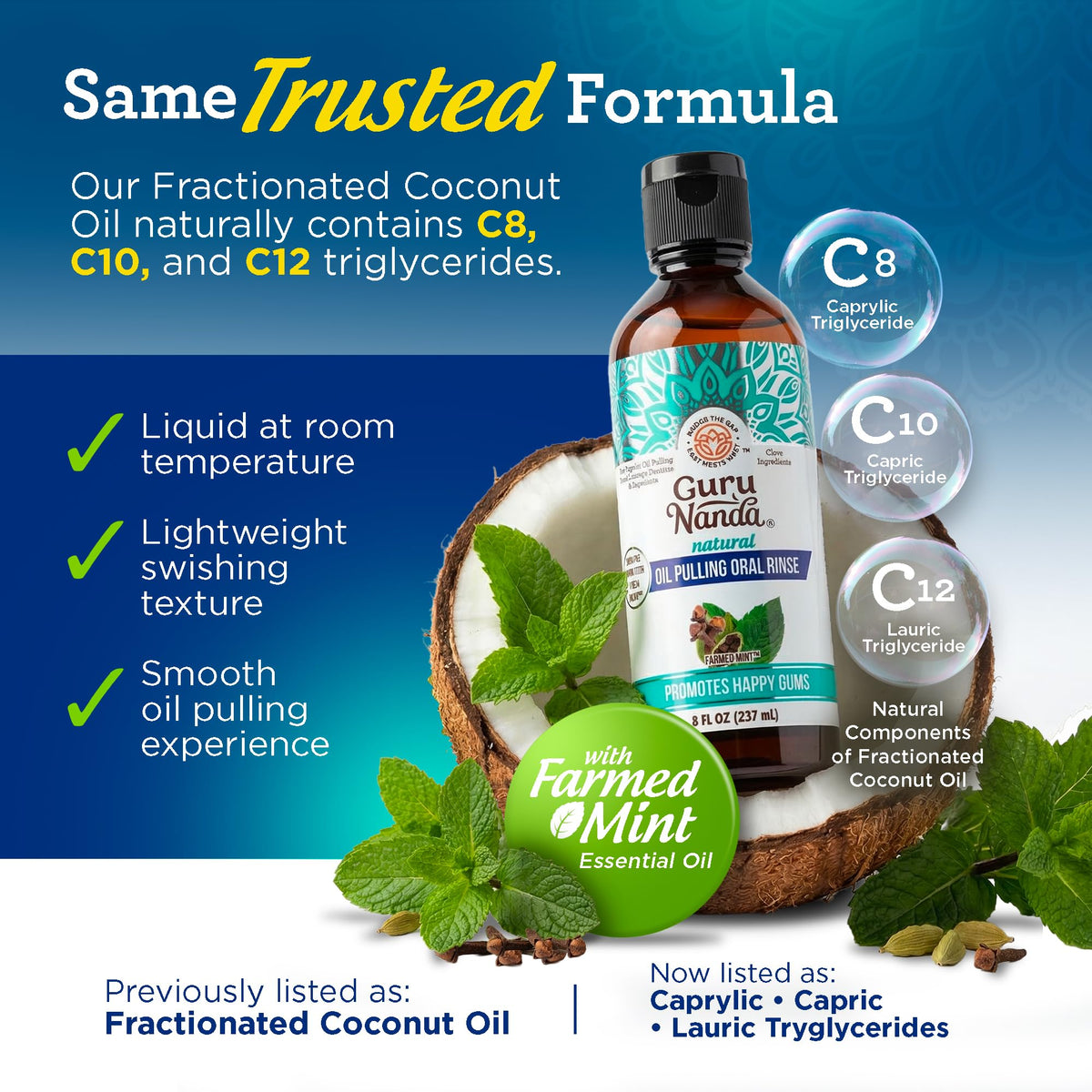 GuruNanda Coconut Oil Pulling Mouthwash with Vitamins, Farmed Mint, 16 oz