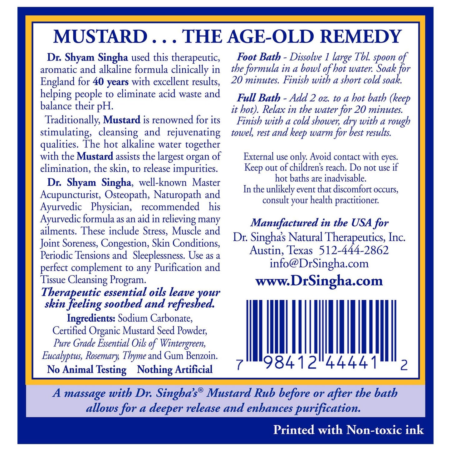 Dr. Singha's Mustard Bath Soak – Aromatherapy Bath Salts with Mustard Seed & Essential Oils for Muscle Relaxation, Stress Relief & Soothing – Epsom Salt Alternative, 16 oz