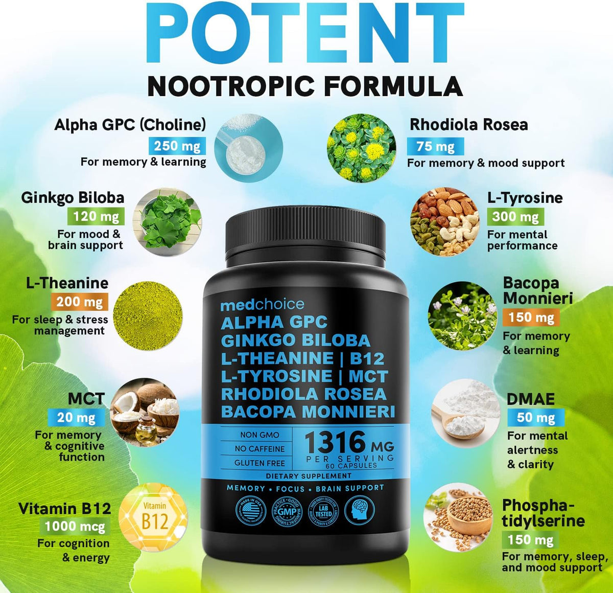 MEDCHOICE Sleep Melatonin (180ct) and Nootropic Brain (60ct) Supplement Bundle - Wellness Duo for Sleep, Brain, Focus, & Mood Support - Vegan, Non-GMO, Gluten-Free