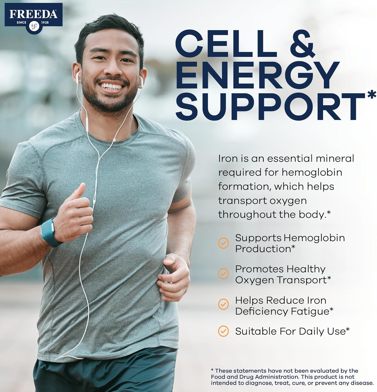 Freeda Iron Supplement - Ferrous Fumarate Iron Tablets | Gentle Ferrous Fumarate Iron Tablets - Support Energy & Red Blood Cells - Easy-To-Swallow - Kosher & Made In USA
